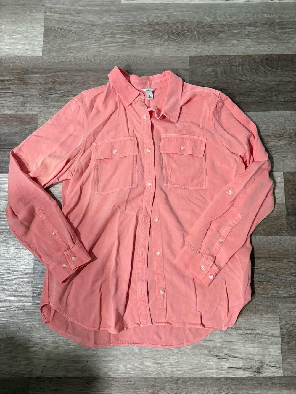 L.L.Bean Women’s Large Pink Coral Tencel Button Down Shirt Long Sleeve Utility